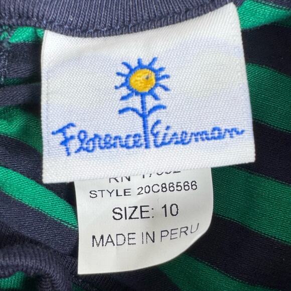 Florence Eiseman Girls Dress Green Stripe Size 10 Open Back Bow Cotton - Picture 5 of 6